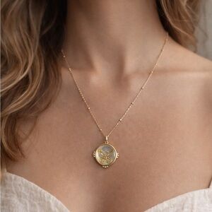 Isabella M Goldplated 925 Sterling Silver Dot Necklace w Butterfly Round Pendant